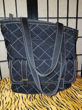 Quilted Black Tote Bag with Contrasting Stitch Detail